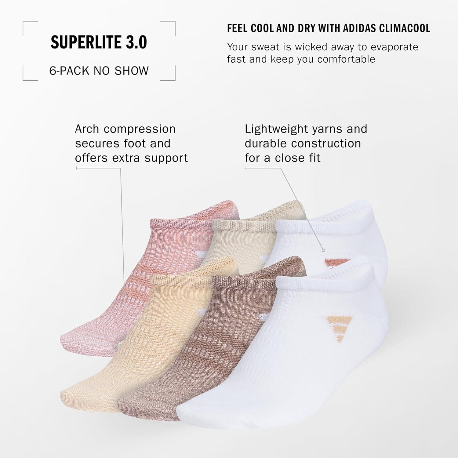imageadidas womens Superlite No Show Socks 6pair Pack Low Profile Below AnkleWarm Clay PinkWonder BeigeWhite
