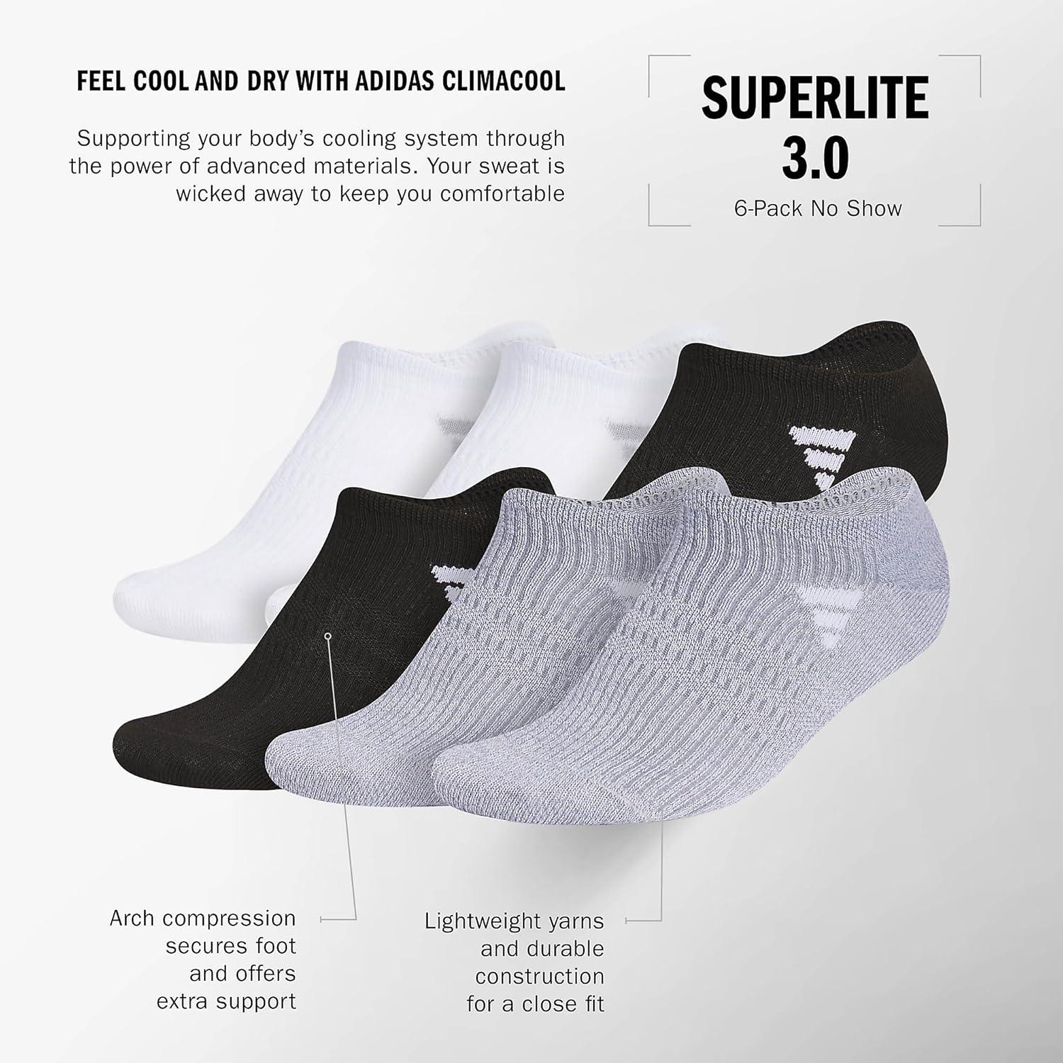 imageadidas womens Superlite No Show Socks 6pair Pack Low Profile Below AnkleWhiteBlackGrey