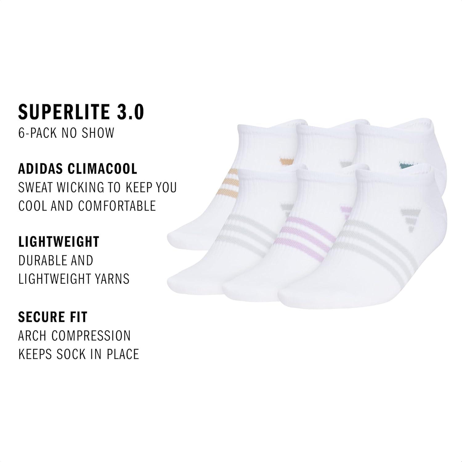 imageadidas womens Superlite No Show Socks 6pair Pack Low Profile Below AnkleWhiteWarm Sandstone BeigePreloved Teal Green