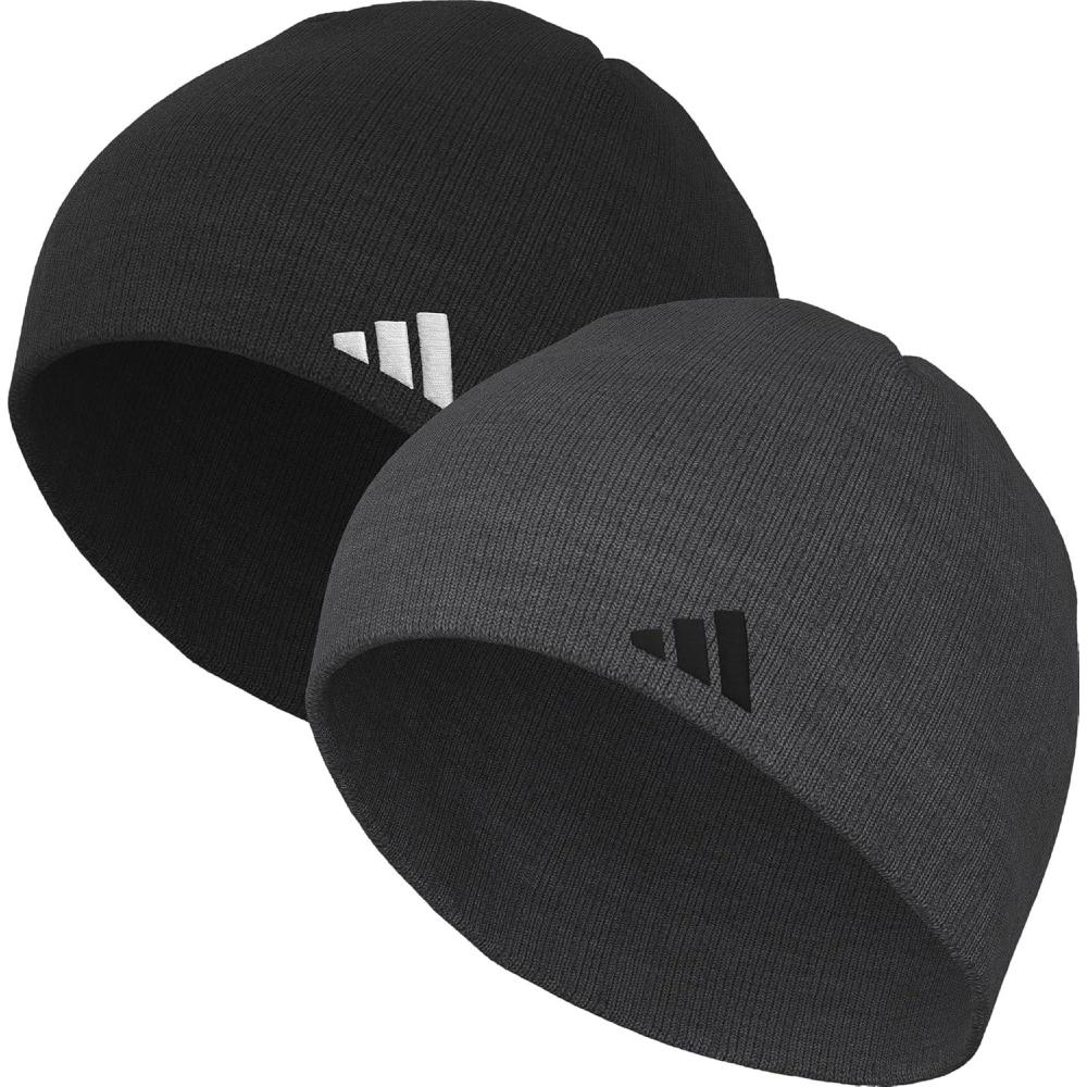 imageAdidas Mens Beanie 2Pack Standard Fit Winter Knit Hat Skull CapBlackWhiteGrey Six Black