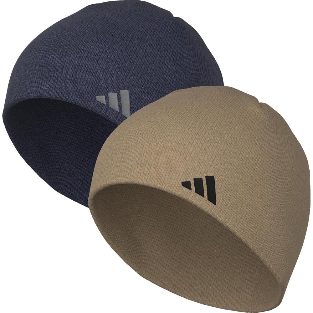 imageAdidas Mens Beanie 2Pack  Standard Fit Winter Knit Hat Skull CapDark BlueGrey ThreeWarm Sandstone Beige Black