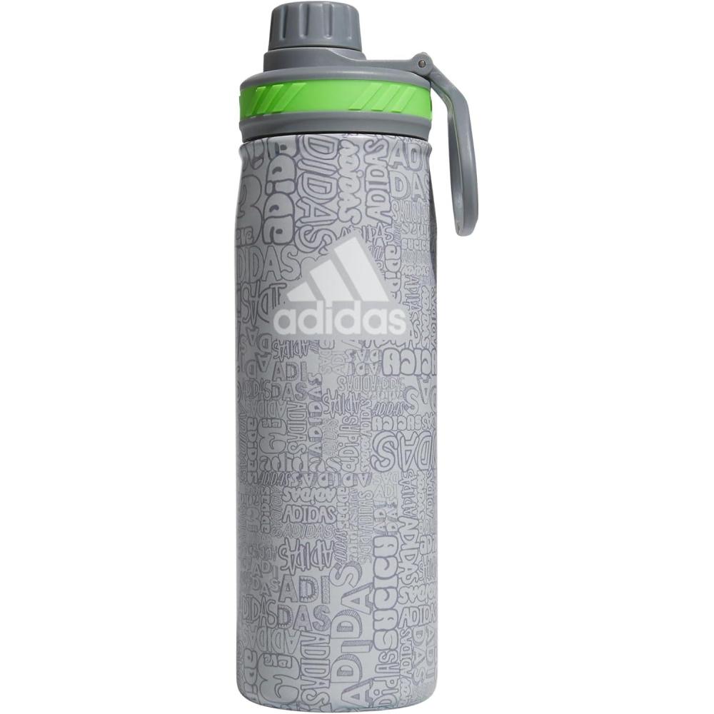 imageadidas 20 oz Stainless Steel Water Bottle Insulated DoubleWalled 188 Metal Men Women Girls and BoysAdi Font Madness Stone GreyGreyLucid Lime Green