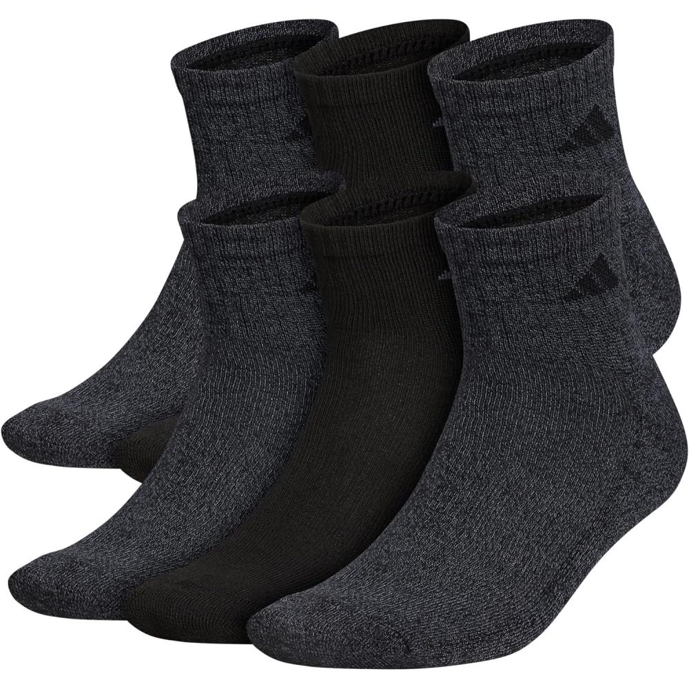 imageadidas Mens Athletic Cushioned 6Pack Quarter Athletic Cushioned Quarter Ankle Socks for Men with Arch SupportBlackOnix Grey