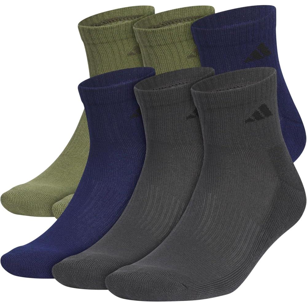 imageadidas Mens Athletic Cushioned 6Pack Quarter Athletic Cushioned Quarter Ankle Socks for Men with Arch SupportOlive Strata GreenDark BlueCarbon Grey