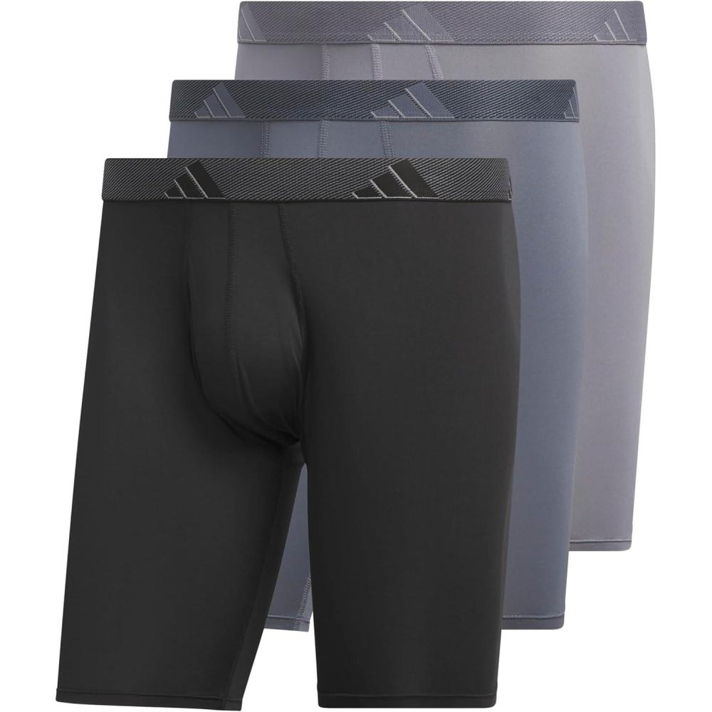 imageadidas Mens Performance 3Pack Long Boxer Brief Underwear Boxer Briefs 3Pack Long Mens Underwear PackBlackOnix GreyGreyMicrofiber