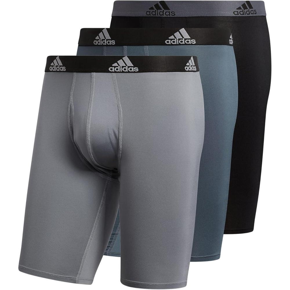imageadidas Mens Performance 3Pack Long Boxer Brief Underwear Boxer Briefs  3Pack Long Mens Underwear PackOnix GreyBlackGreyPerformance