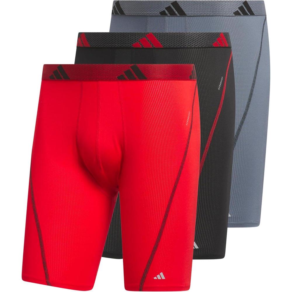 imageadidas Mens Performance Mesh Long Boxer Brief Underwear 3Pack for Active Sport and All Day ComfortBetter ScarletBlackOnix Grey