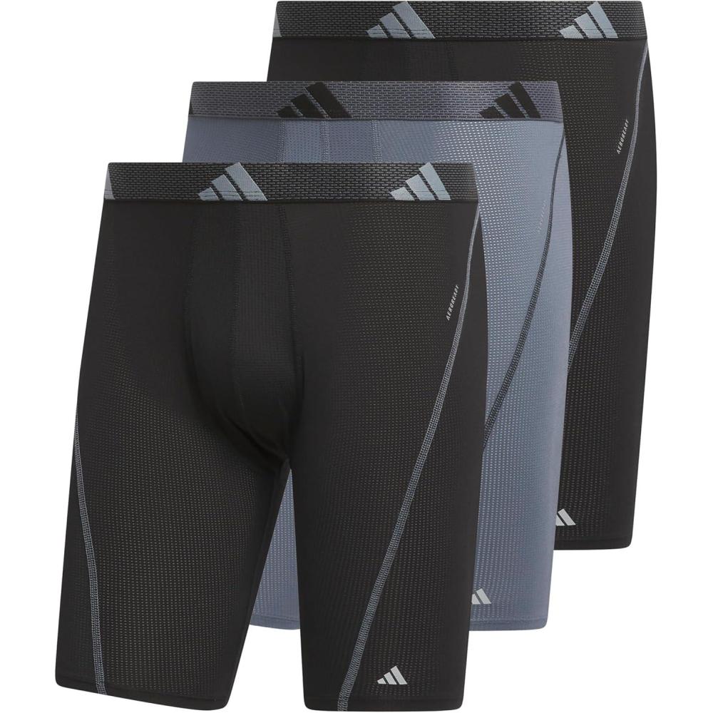 imageadidas Mens Performance Mesh Long Boxer Brief Underwear 3Pack for Active Sport and All Day ComfortBlackOnix GreyBlack