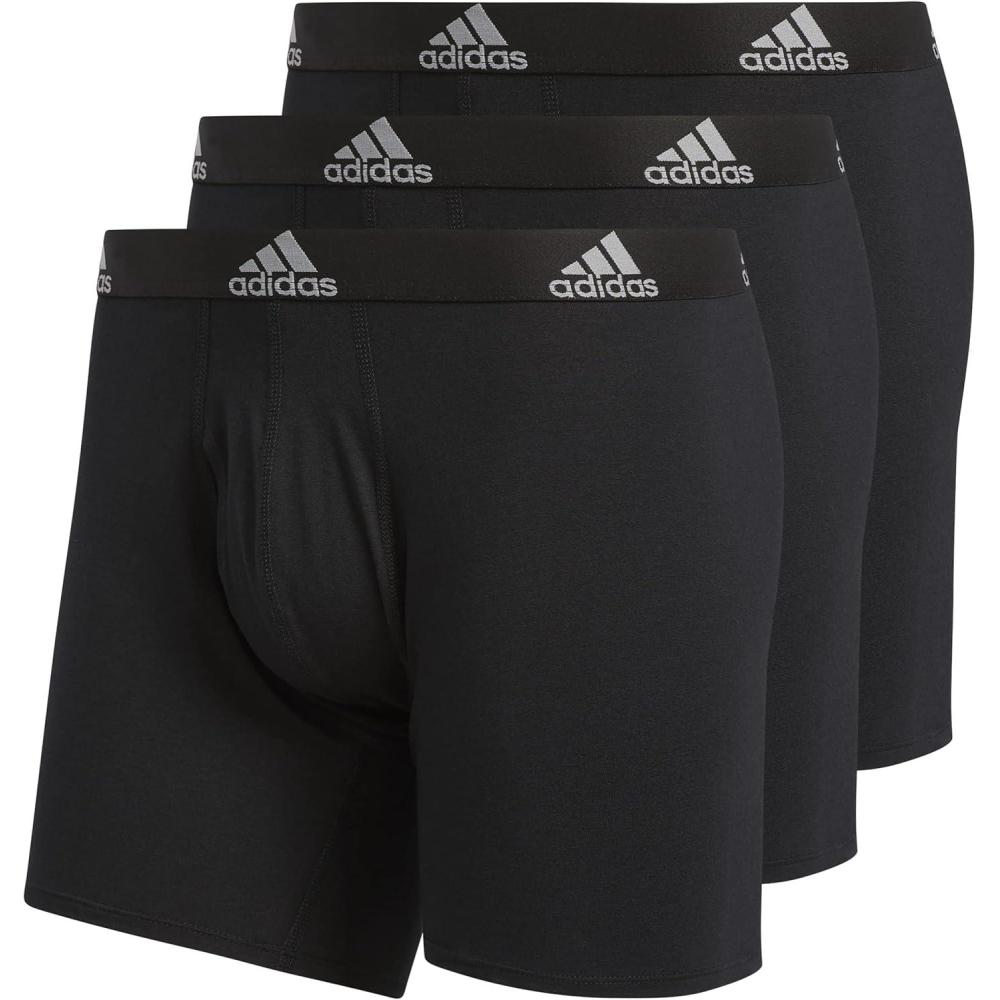 imageadidas Mens Performance Stretch Cotton Boxer Briefs 3Pack Soft Underwear Superior ComfortBlack