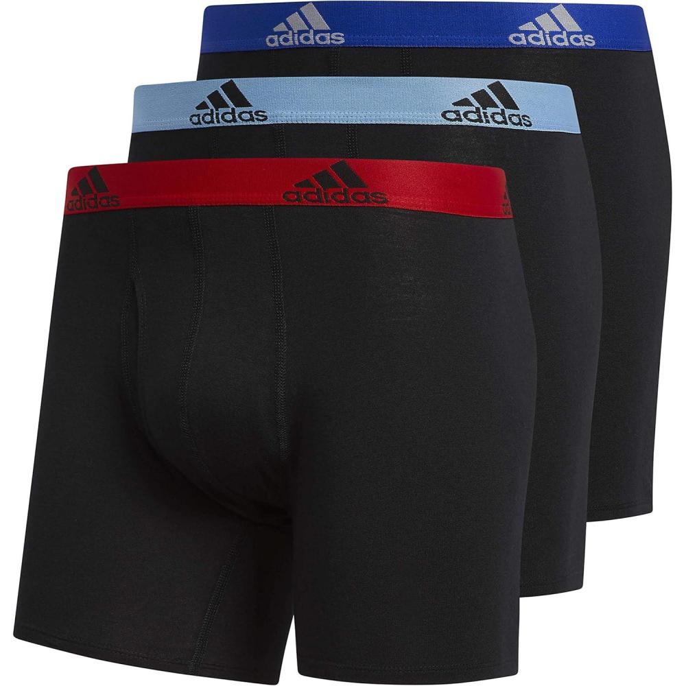 imageadidas Mens Performance Stretch Cotton Boxer Briefs 3Pack Soft Underwear Superior ComfortBlackScarlet BlackCollegiate Light Blue BlackBold Blue