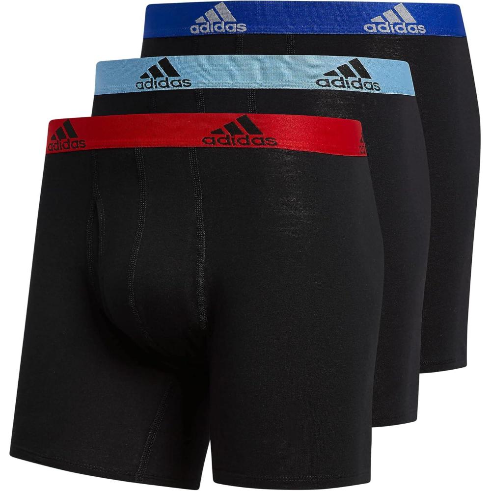 imageadidas Mens Performance Stretch Cotton Boxer Briefs 3Pack Soft Underwear Superior ComfortBlackScarlet RedBlue
