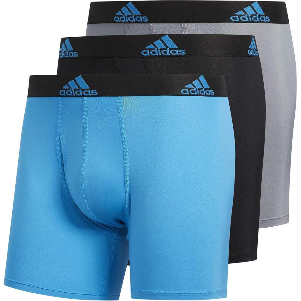 imageadidas Mens Performance Stretch Cotton Boxer Briefs 3Pack Soft Underwear Superior ComfortSolar BlueBlack BlackSolar Blue GreySolar Blue