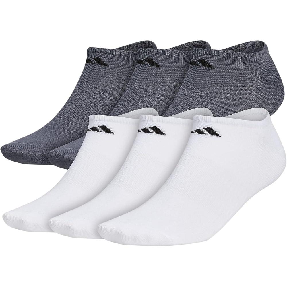 imageadidas Mens Superlite No Show Socks with Arch Compression Athletic Durable Lightweight Breathable 6PackWhiteBlackOnix Grey