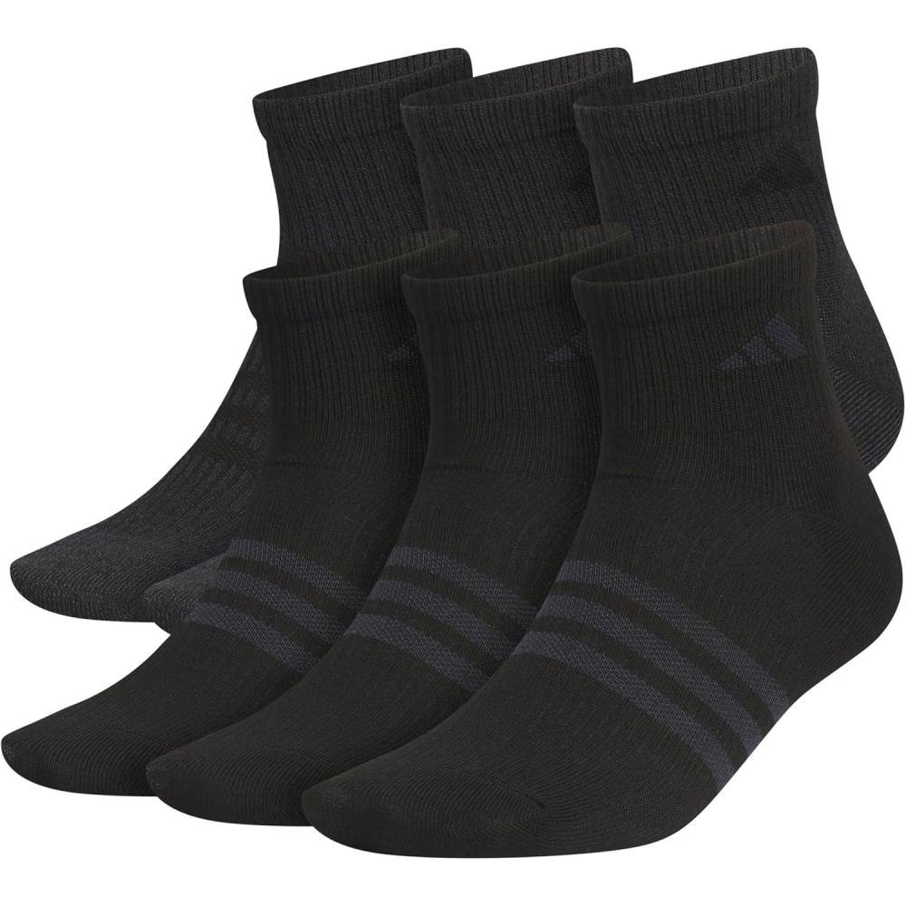 imageadidas Mens Superlite Quarter Socks 6Pack Durable Lightweight Athletic Breathable with Compression Arch SupportBlackNight Grey