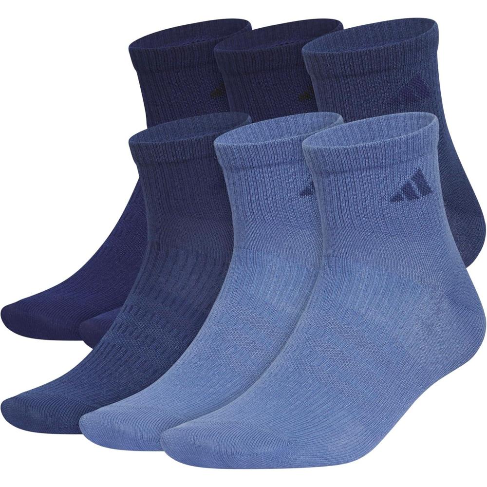 imageadidas Mens Superlite Quarter Socks 6Pack Durable Lightweight Athletic Breathable with Compression Arch SupportDark BlueTech Indigo BlueCrew Blue