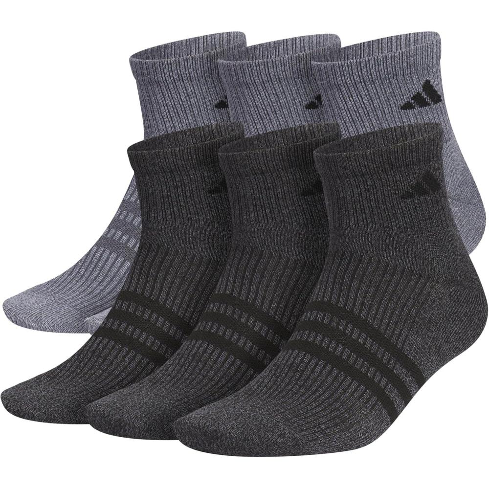 imageadidas Mens Superlite Quarter Socks 6Pack Durable Lightweight Athletic Breathable with Compression Arch SupportOnix GreyBlack