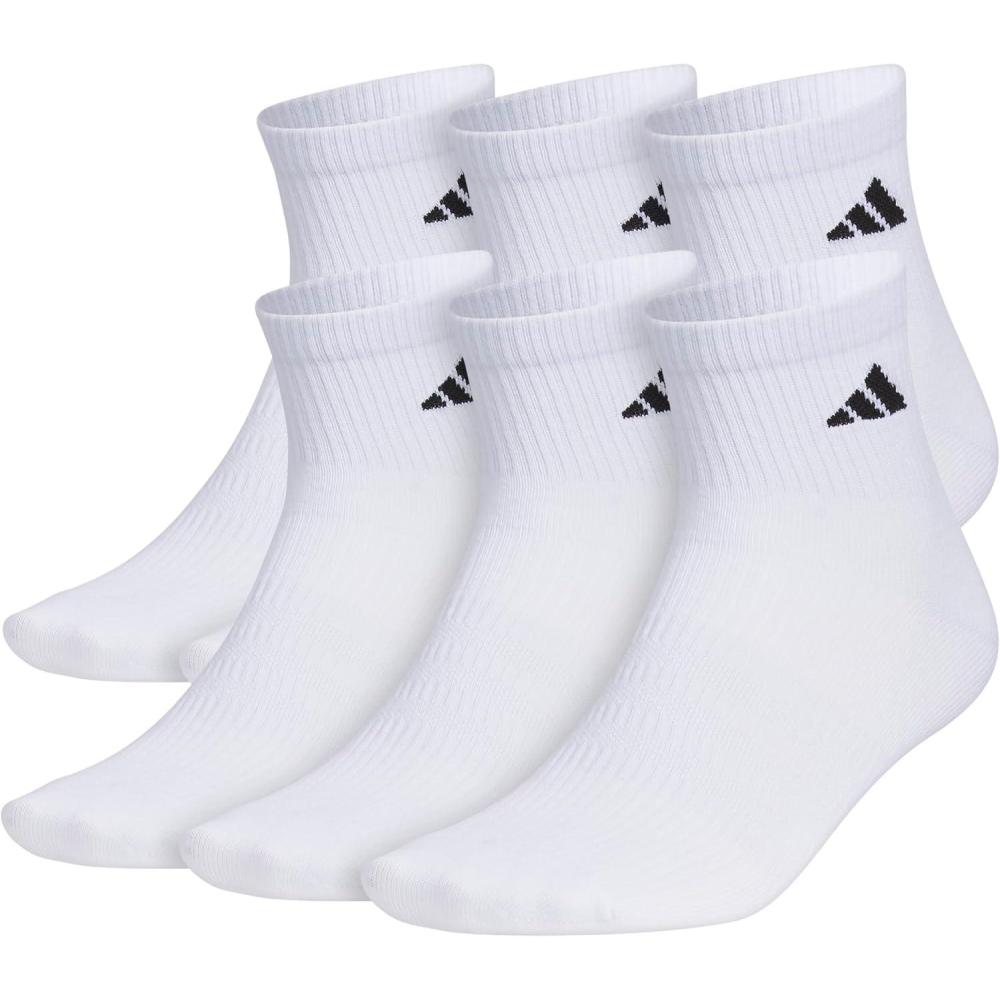 imageadidas Mens Superlite Quarter Socks 6Pack Durable Lightweight Athletic Breathable with Compression Arch SupportWhiteBlack