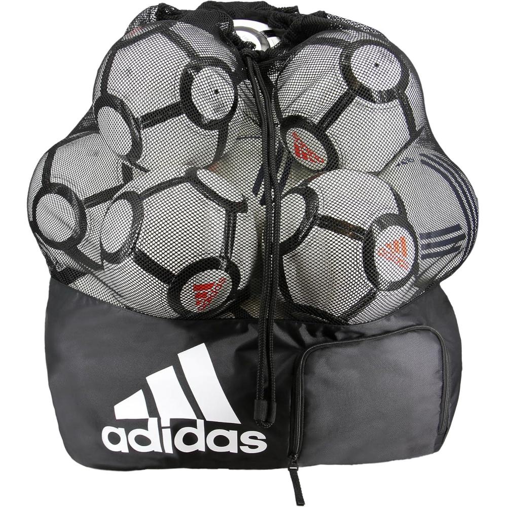 imageadidas Stadium Mesh Soccer Bag Laundry Bag Heavy Duty Soccer Ball Bags for Coaches Men and Women Holds Up To 15 BallsBlackWhite