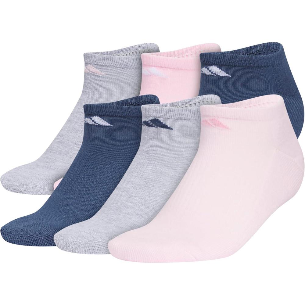 imageadidas Womens Athletic Cushioned 6Pack No Show Socks  No Show Socks for Secure Fit Cushioned Comfort Low ProfileCool Light HeatherClear PinkDark Blue
