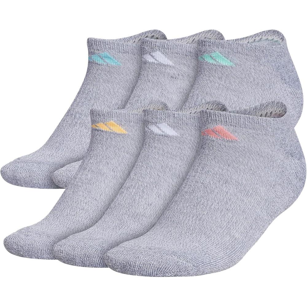 imageadidas Womens Athletic Cushioned 6Pack No Show Socks  No Show Socks for Secure Fit Cushioned Comfort Low ProfileGreyBliss PopClear Mint