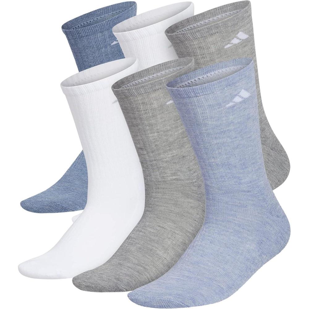 imageadidas Womens Athletic Cushioned Crew Socks with Arch Support 6Pack Durable MoistureWickingHeather GreyWashed Denim Blue HeatherWhite
