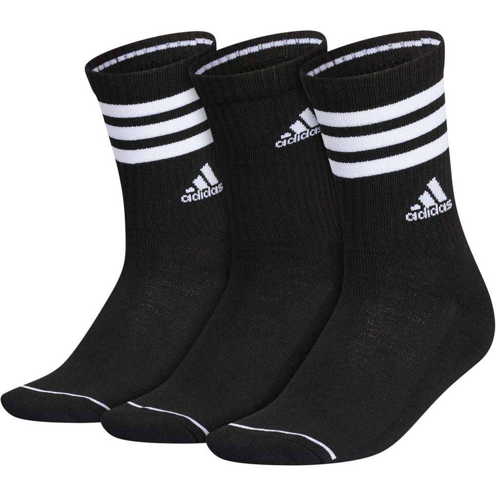 imageadidas Womens Crew Socks with Arch Compression 3Pack Comfortable SweatWicking Stylish 3StripeBlackWhite