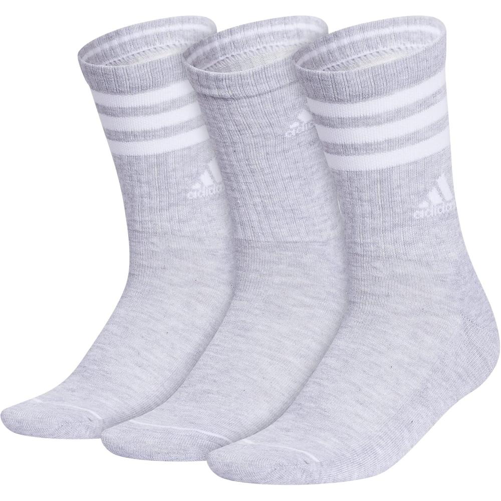 imageadidas Womens Crew Socks with Arch Compression 3Pack Comfortable SweatWicking Stylish 3StripeCool Light HeatherWhite