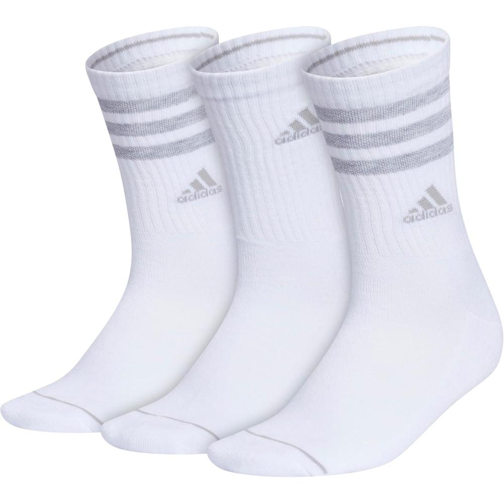 imageadidas Womens Crew Socks with Arch Compression 3Pack Comfortable SweatWicking Stylish 3StripeWhiteClear Onix Grey