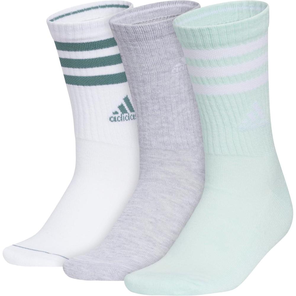imageadidas Womens Crew Socks with Arch Compression 3Pack Comfortable SweatWicking Stylish 3StripeWhitePowder Teal GreenHalo Mint Green