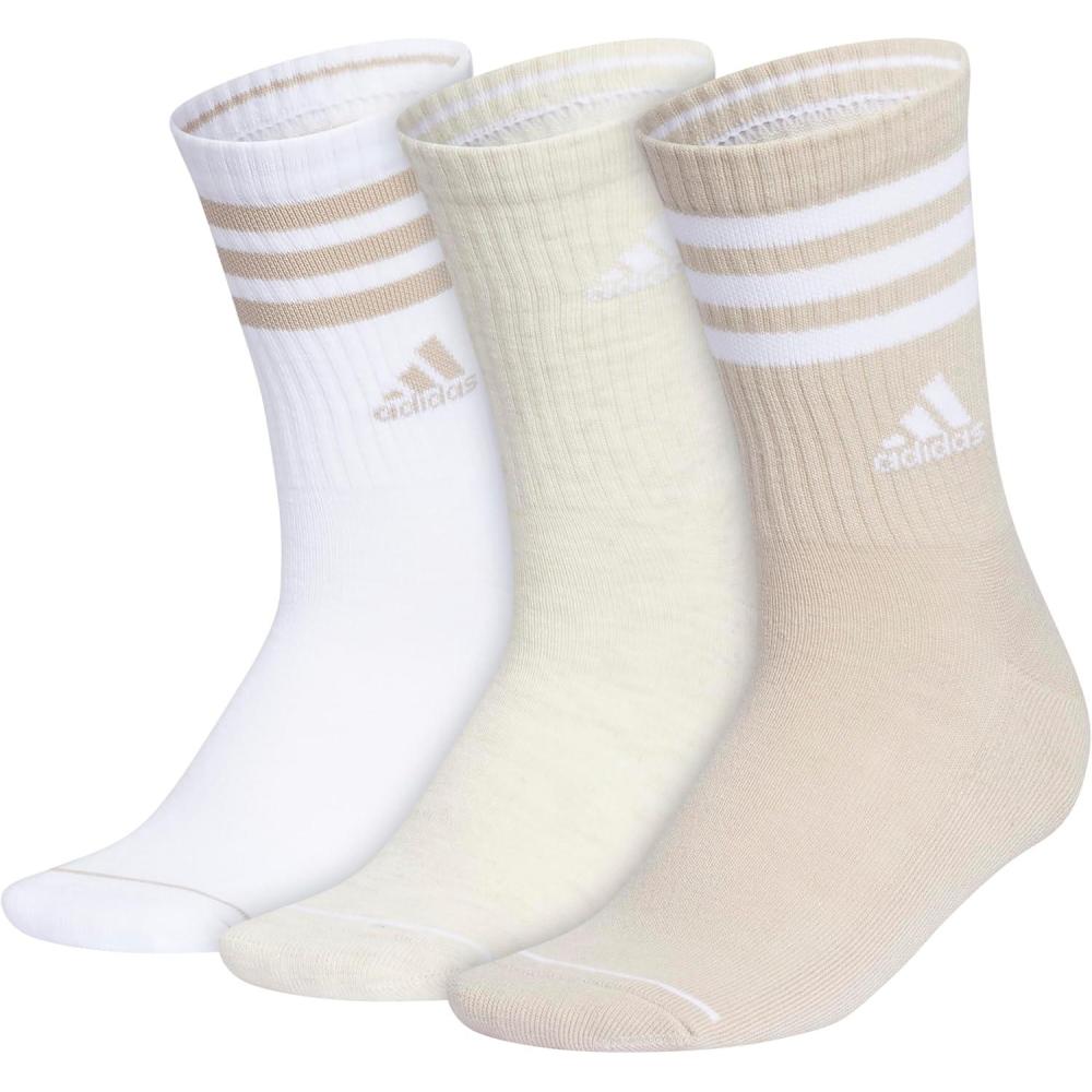 imageadidas Womens Crew Socks with Arch Compression 3Pack Comfortable SweatWicking Stylish 3StripeWonder BeigeWhiteAlumina Heather