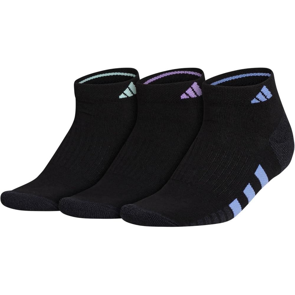 imageadidas Womens Cushioned Low Cut Socks with Arch Compression 3 PairsBlackBlue FusionViolet Fusion Purple