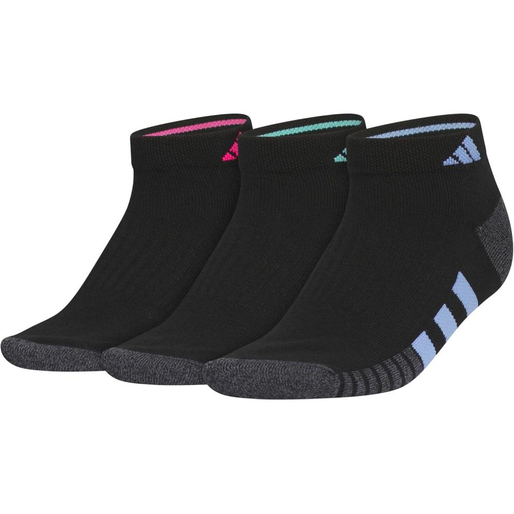imageadidas Womens Cushioned Low Cut Socks with Arch Compression 3 PairsBlackOnix GreyShock Pink