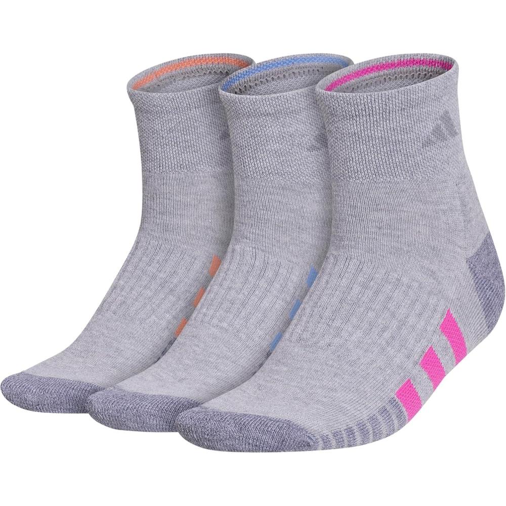imageadidas Womens Cushioned Quarter Socks 3Pair with Arch CompressionCool Light HeatherLucid Fuchsia PinkBlue Fusion