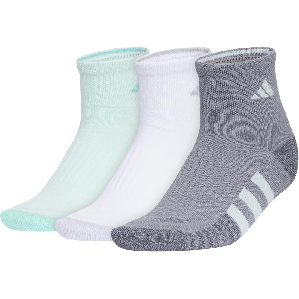 imageadidas Womens Cushioned Quarter Socks 3Pair with Arch CompressionHalo Mint GreenWhiteGrey