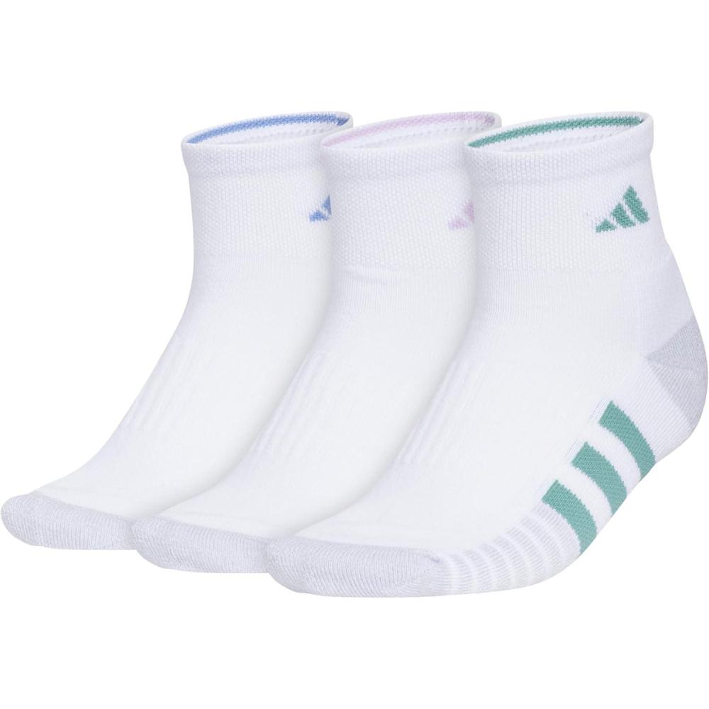imageadidas Womens Cushioned Quarter Socks 3Pair with Arch CompressionWhiteBlue FusionPowder Teal Green