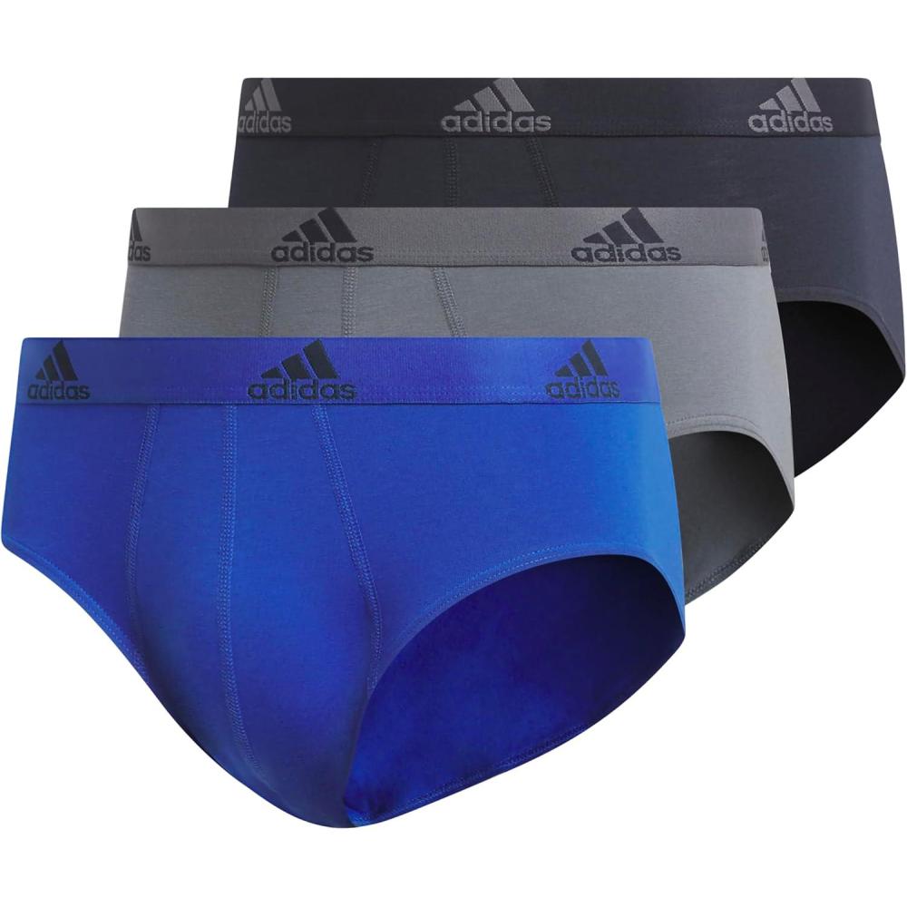 imageadidas mens Performance Stretch Cotton Brief Underwear 3pack Designed for Active Comfort and All Day WearTeam Royal BlueOnix GreyLegend Ink Blue