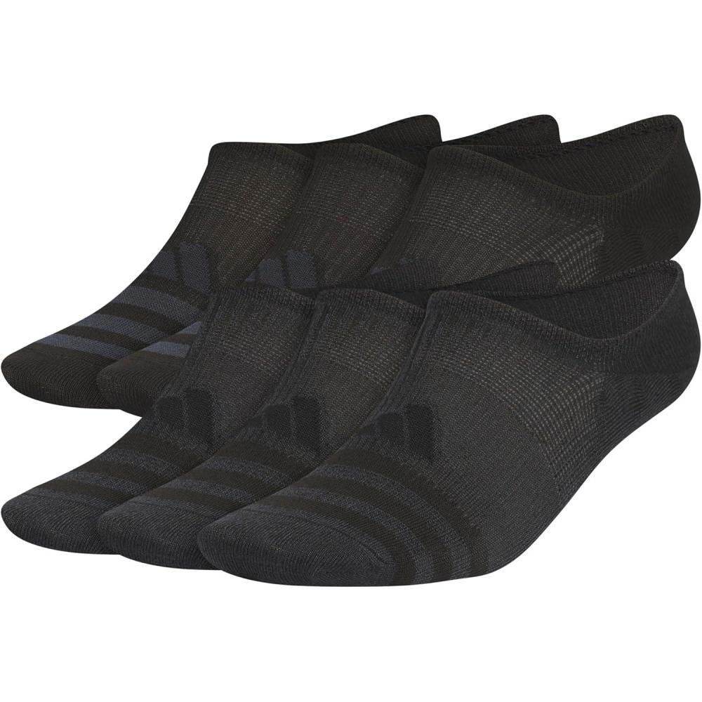 imageadidas mens Superlite 30 Super No Show Socks 6pair Ultra Lowprofile Arch Compression for Secure FitBlackNight Grey
