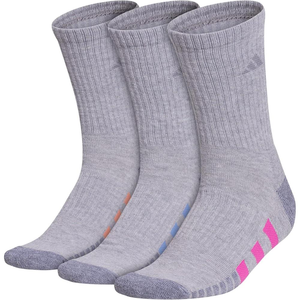imageadidas womens Cushioned Crew Socks 3pair With Arch CompressionCool Light HeatherLucid Fuchsia PinkBlue Fusion