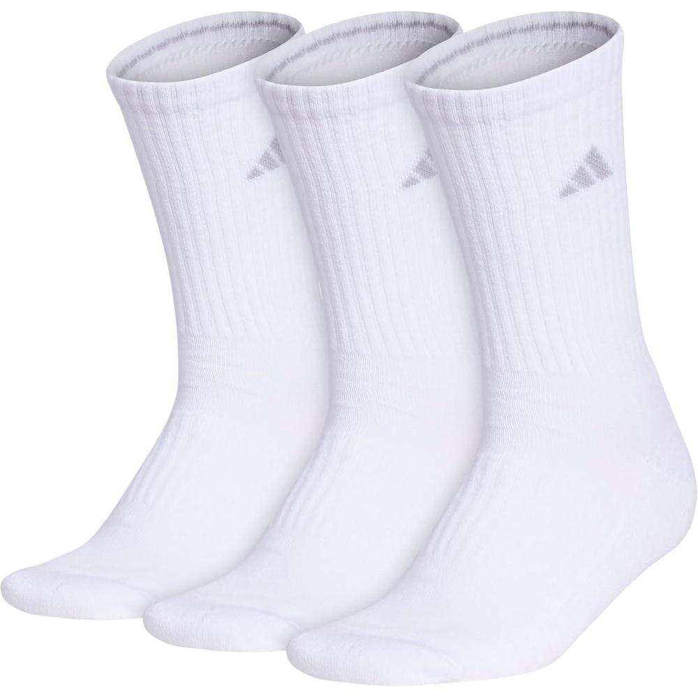 imageadidas womens Cushioned Crew Socks 3pair With Arch CompressionWhiteClear Onix Grey