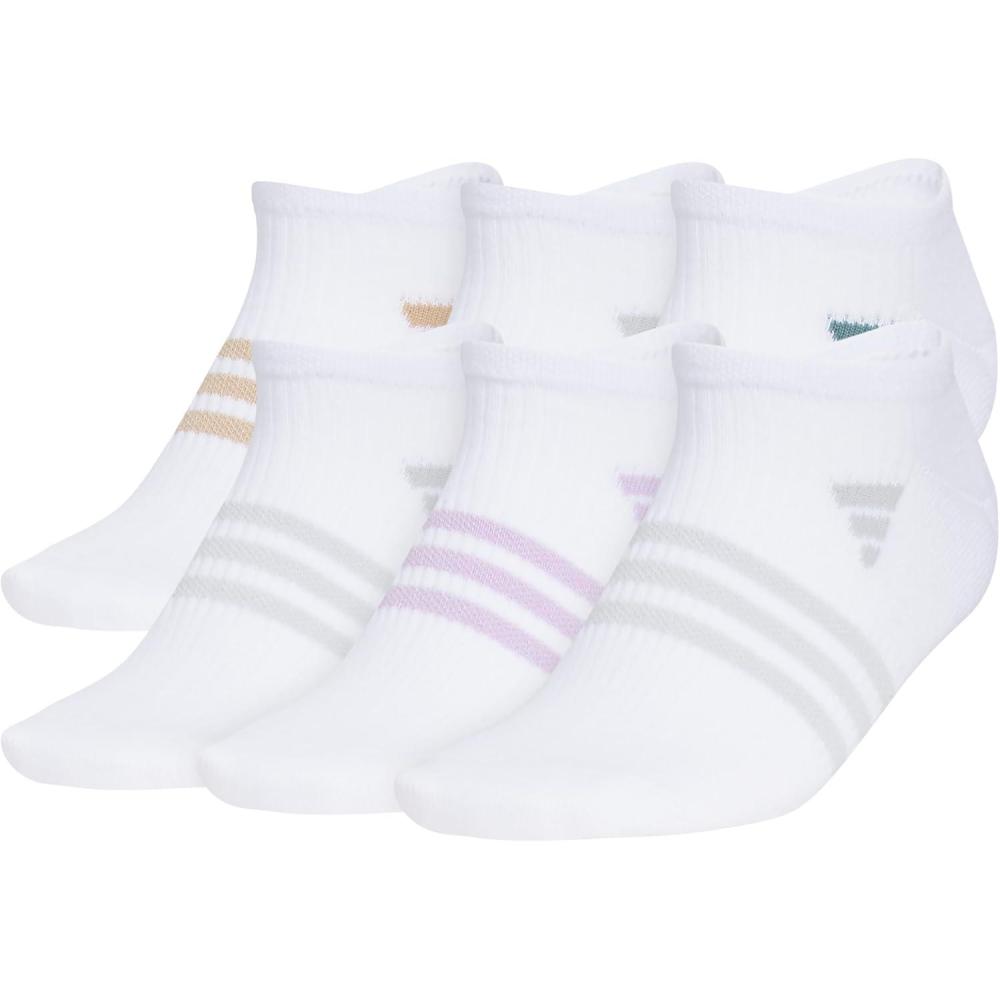 imageadidas womens Superlite No Show Socks 6pair Pack Low Profile Below AnkleWhiteWarm Sandstone BeigePreloved Teal Green