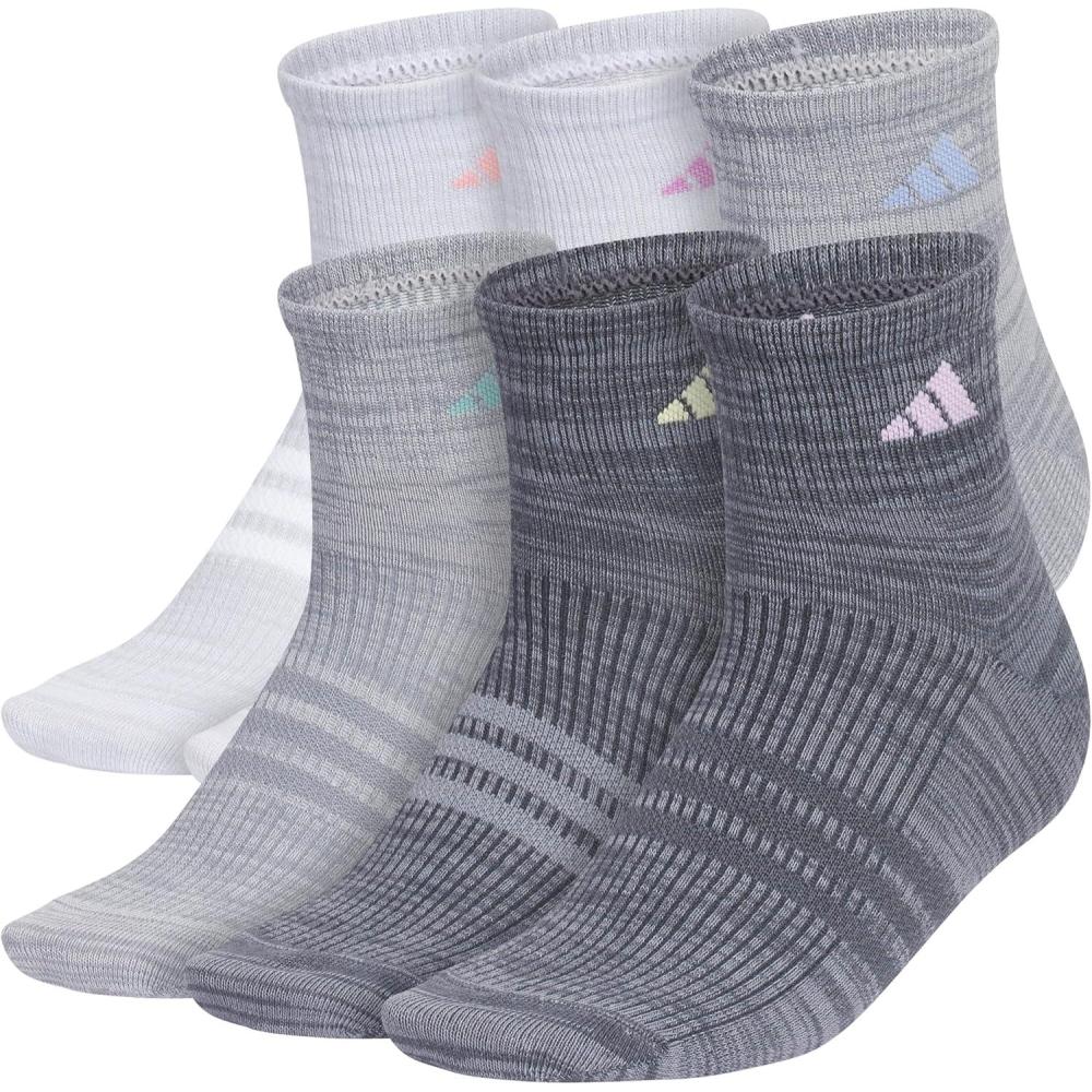 imageadidas womens Superlite Quarter Ankle Socks 6pair PackClear Onix GreySemi Pink SparkPreloved Purple