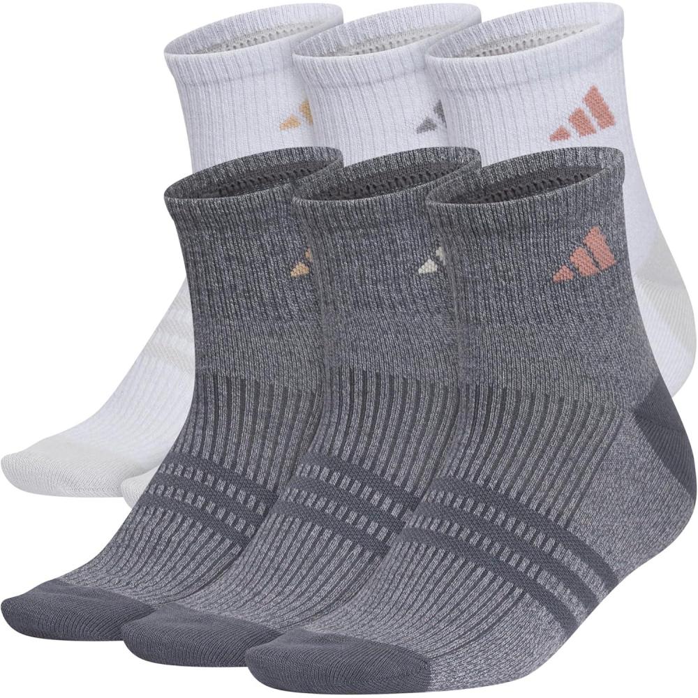 imageadidas womens Superlite Quarter Ankle Socks 6pair PackWhiteClear Onix GreyWarm Clay Pink