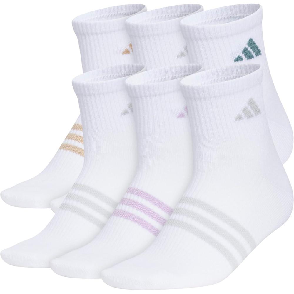 imageadidas womens Superlite Quarter Ankle Socks 6pair PackWhiteWarm Sandstone BeigePreloved Teal Green