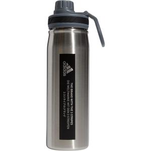 adidas 20 oz Stainless Steel Water Bottle, Insulated Double-Walled 18/8 Metal, Men, Women, Girls and Boys(Stainless Steel/Onix Grey/Black)