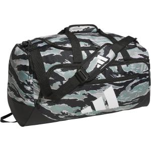 adidas Defender 5.0 Duffel Bag – Durable for Sports, Gym & Travel(Essential Camo Silver Green-Black/Black)