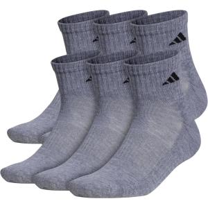 adidas Men’s Athletic Cushioned 6-Pack Quarter, Athletic Cushioned Quarter Ankle Socks for Men with Arch Support(Heather Grey/Black)