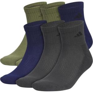 adidas Men’s Athletic Cushioned 6-Pack Quarter, Athletic Cushioned Quarter Ankle Socks for Men with Arch Support(Olive Strata Green/Dark Blue/Carbon Grey)
