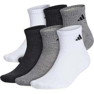 adidas Men’s Athletic Cushioned 6-Pack Quarter, Athletic Cushioned Quarter Ankle Socks for Men with Arch Support(White/Alumina Beige/Carbon Grey)