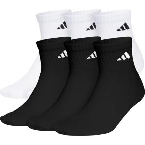 adidas Men’s Athletic Cushioned 6-Pack Quarter, Athletic Cushioned Quarter Ankle Socks for Men with Arch Support(White/Black/White)