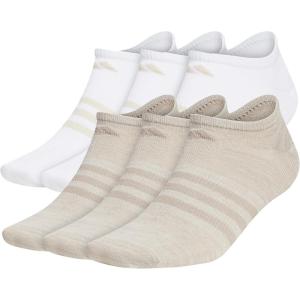 adidas Men’s Superlite No Show Socks with Arch Compression, Athletic, Durable, Lightweight, Breathable, 6-Pack(Alumina Beige/Light Brown/White)